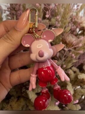 NWT Disney x Baublebar Mickey Mouse pink and red gold outlined keychain charm